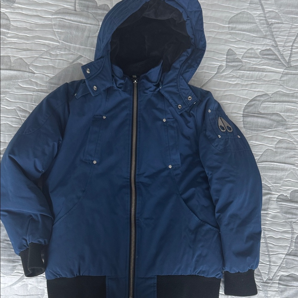 Moose Knuckles Navy Hooded Puffer Jacket
